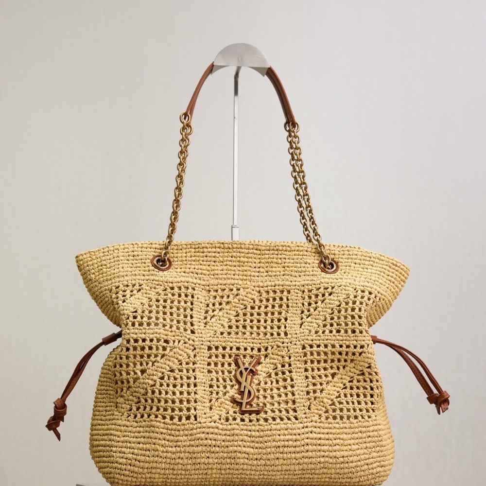YSL Jamie Raffia Bucket Bag Natural Straw Vacation Tote